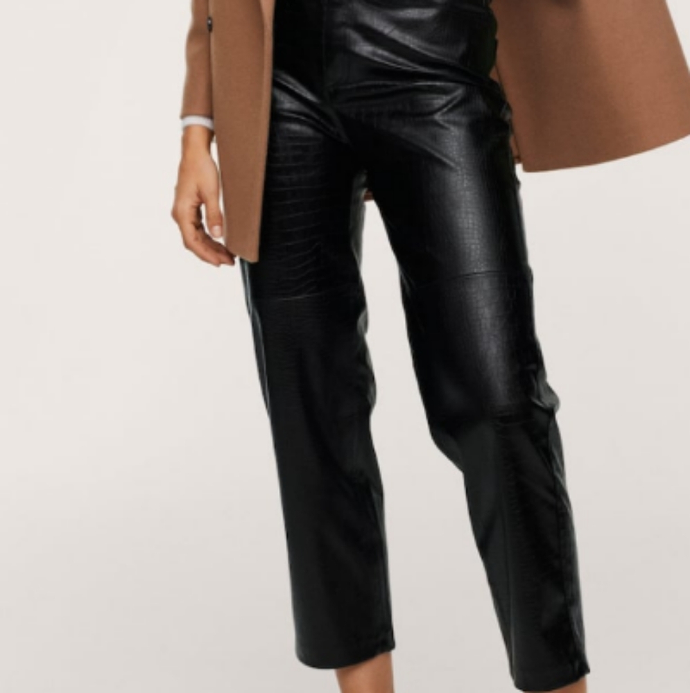 NWT MANGO crocodile faux leather fleece-lined pants